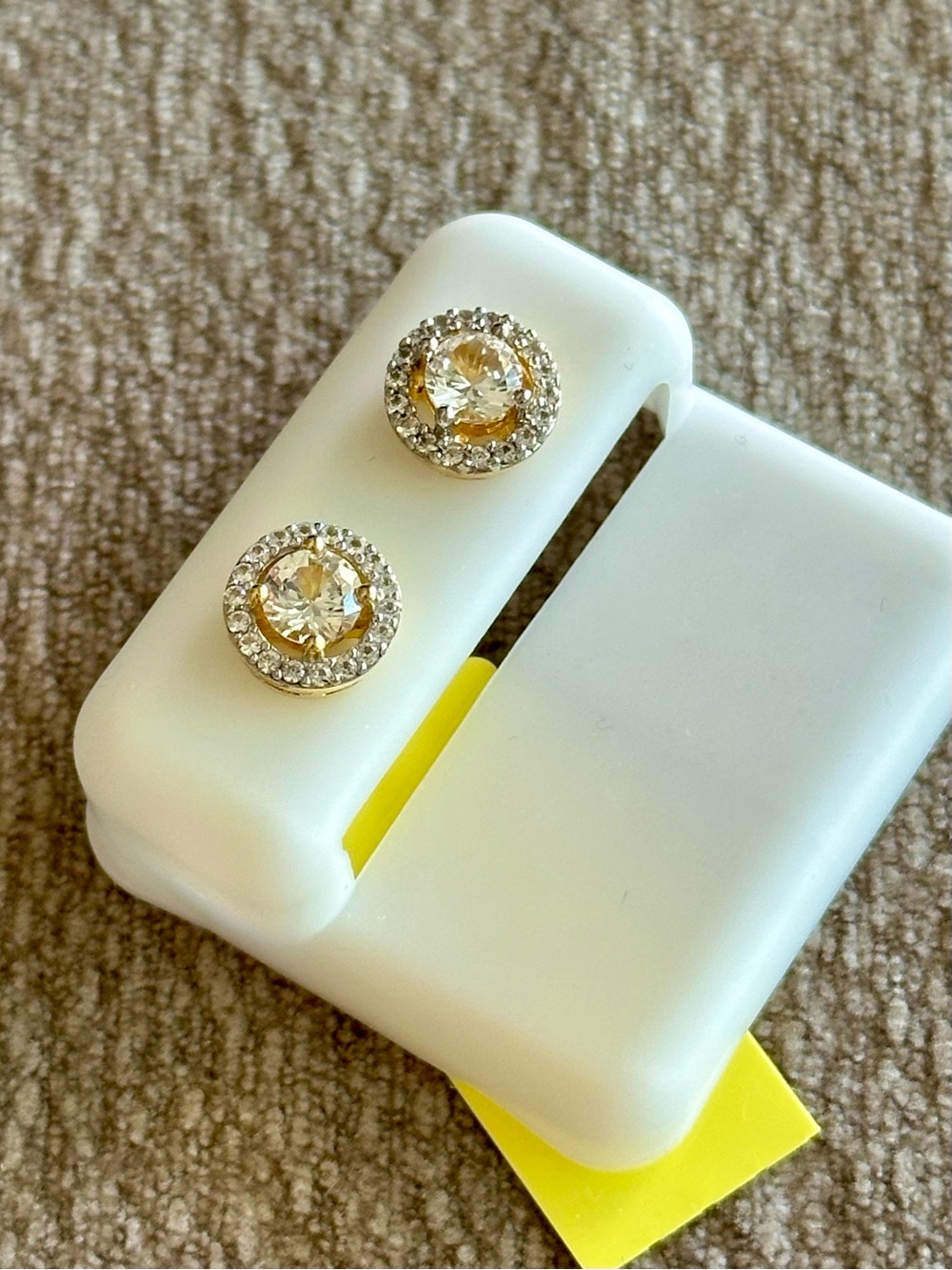 CZ Halo Stud Earrings Gold Over 925